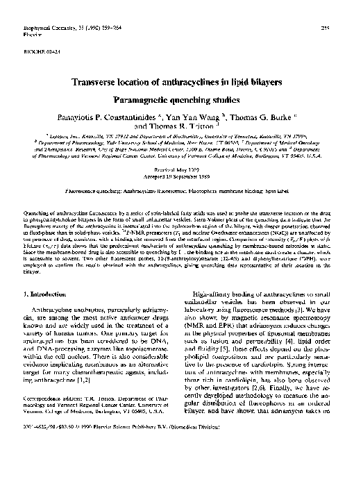 (PDF) Transverse location of anthracyclines in lipid bilayers