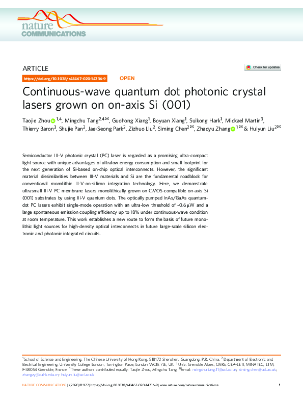 (PDF) Continuous-wave quantum dot photonic crystal lasers grown on on ...