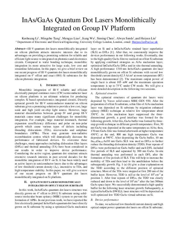 (PDF) InAs/GaAs Quantum Dot Lasers Monolithically Integrated on Group ...
