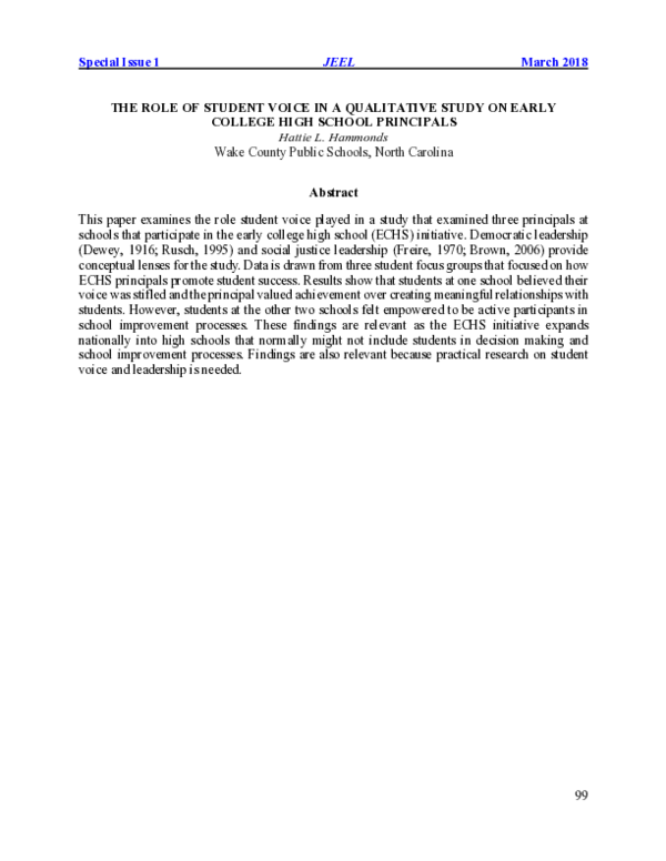 (PDF) The Role of Student Voice in a Qualitative Study on Early College ...