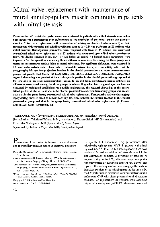 (PDF) Mitral valve replacement with maintenance of mitral ...