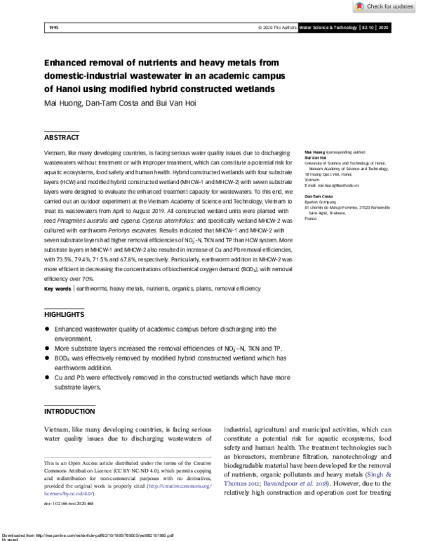 (PDF) Enhanced removal of nutrients and heavy metals from domestic ...