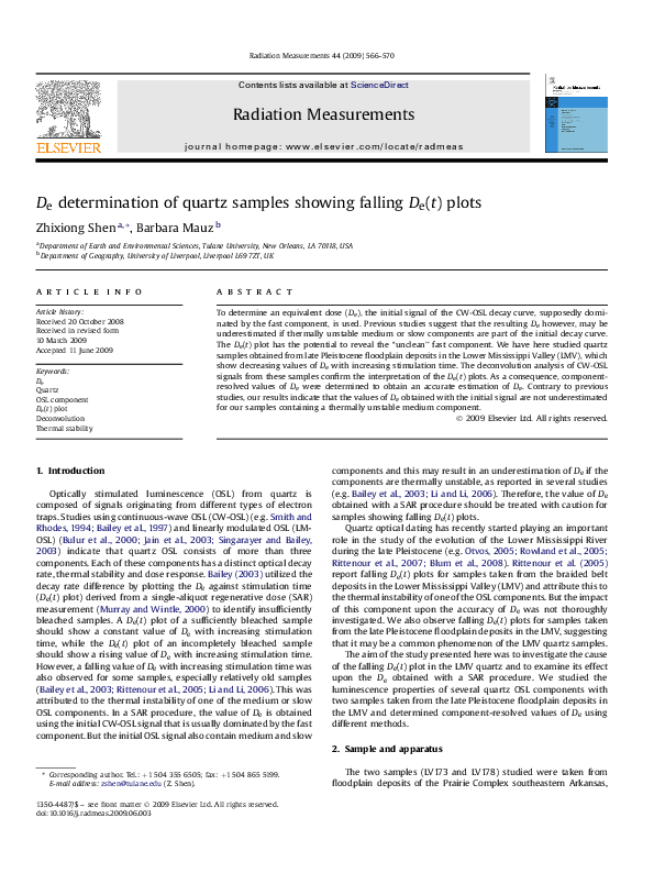 (PDF) De determination of quartz samples showing falling De(t) plots