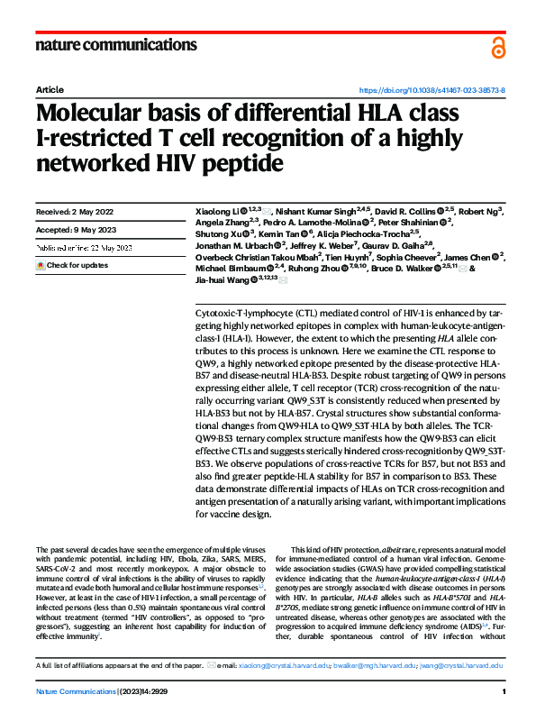 (PDF) Molecular basis of differential HLA class I-restricted T cell ...