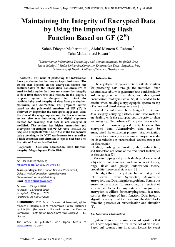 (PDF) Maintaining the Integrity of Encrypted Data by Using the ...