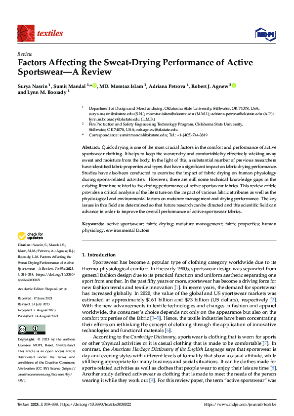 (PDF) Factors Affecting the Sweat-Drying Performance of Active ...