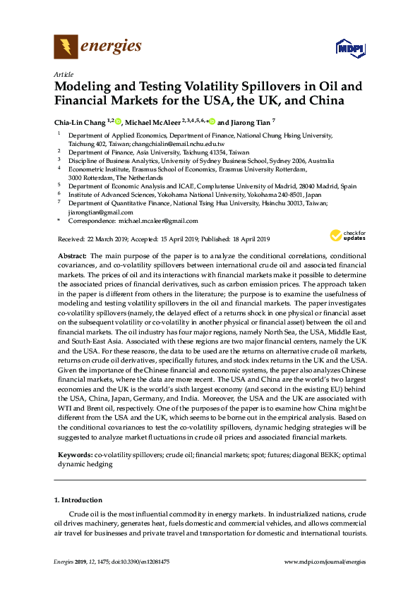 (PDF) Modeling and Testing Volatility Spillovers in Oil and Financial ...