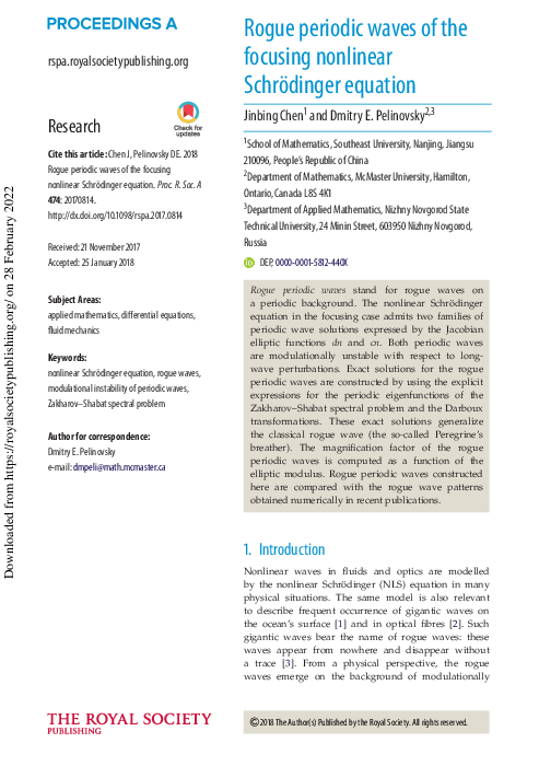 (PDF) Rogue periodic waves of the focusing nonlinear Schrödinger equation