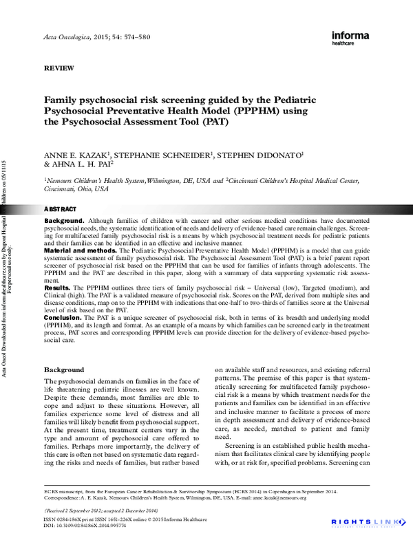 (PDF) Family psychosocial risk screening guided by the Pediatric ...