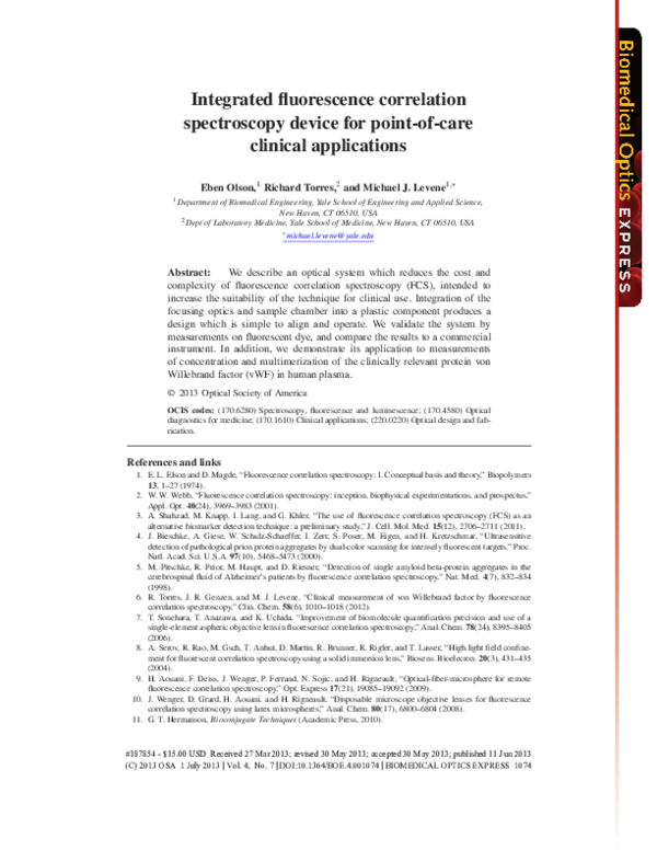 (PDF) Integrated fluorescence correlation spectroscopy device for point ...