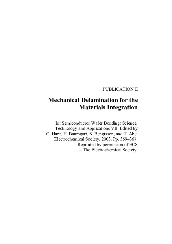 (PDF) Mechanical Delamination for the Materials Integration In ...