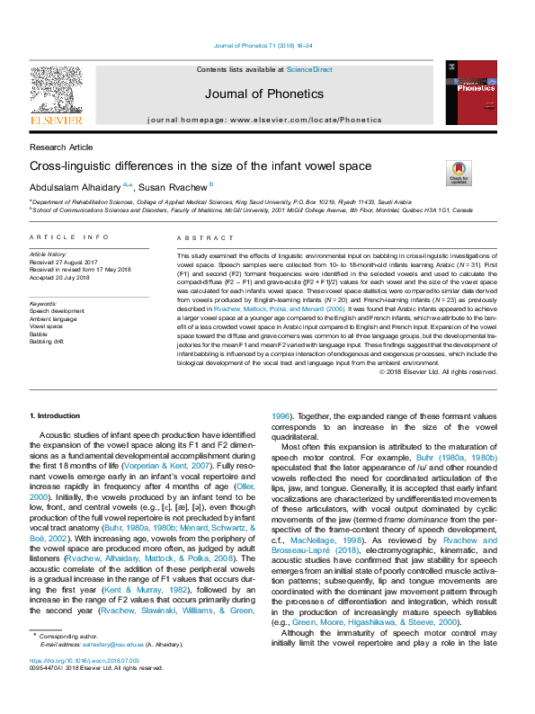 (PDF) Cross-linguistic differences in the size of the infant vowel space