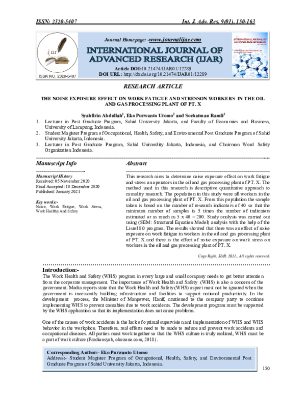 (PDF) The Noise Exposure Effect on Work Fatigue and Stresson Workers in ...