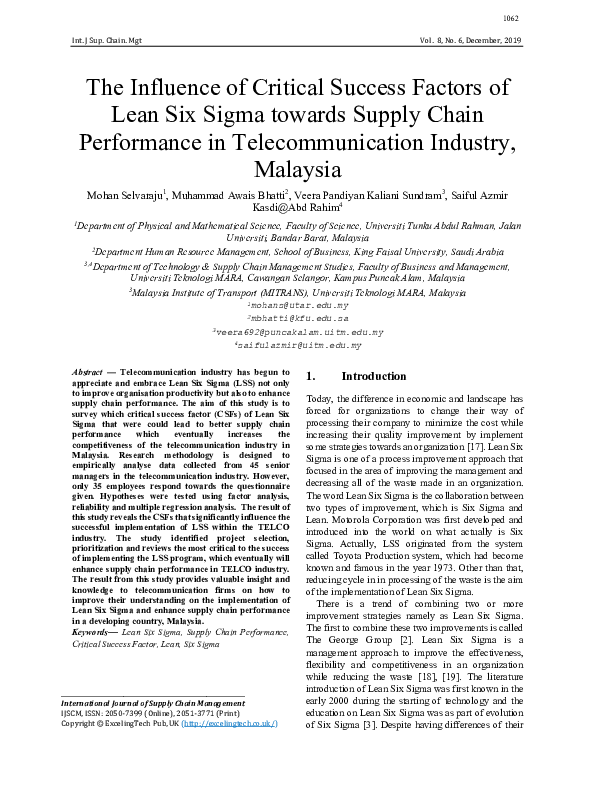 (PDF) The Influence of Critical Success Factors of Lean Six Sigma ...