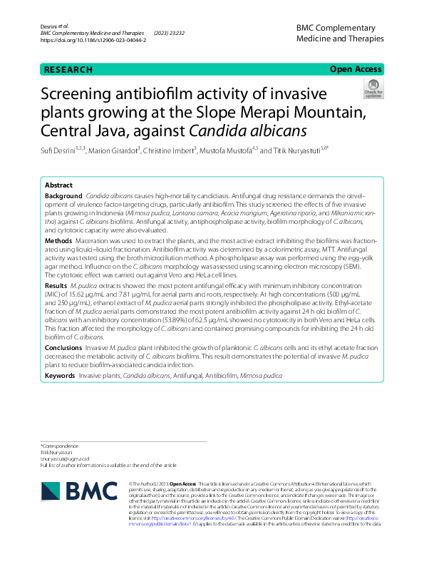 (PDF) Screening antibiofilm activity of invasive plants growing at the ...