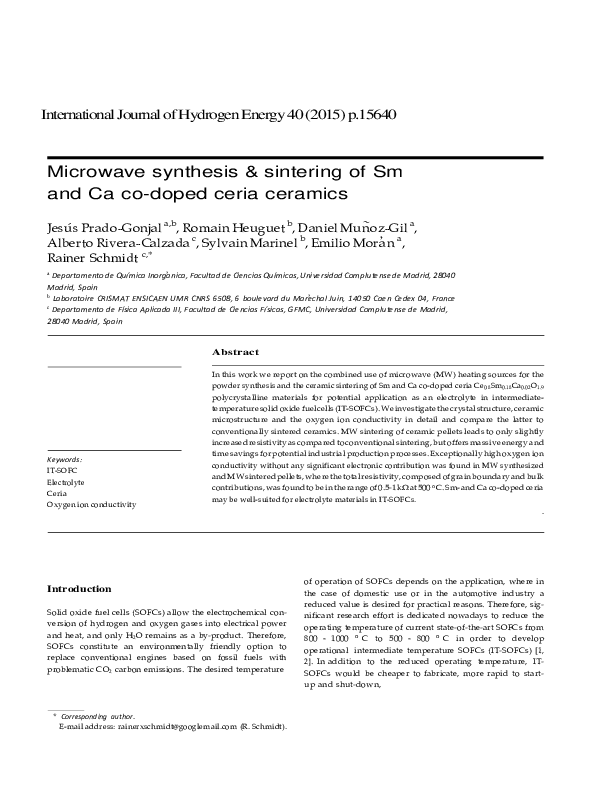 (PDF) Microwave synthesis & sintering of Sm and Ca co-doped ceria ceramics