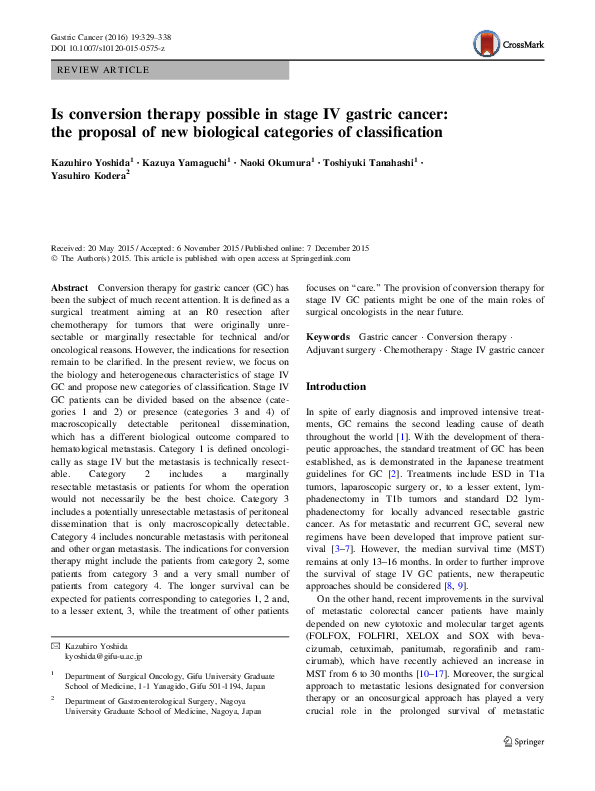 (PDF) Is conversion therapy possible in stage IV gastric cancer: the ...