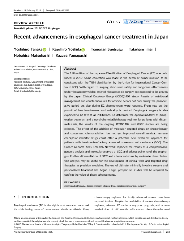 (PDF) Recent advancements in esophageal cancer treatment in Japan