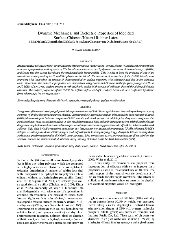 (PDF) Dynamic mechanical and dielectric properties of modifiedsurface ...