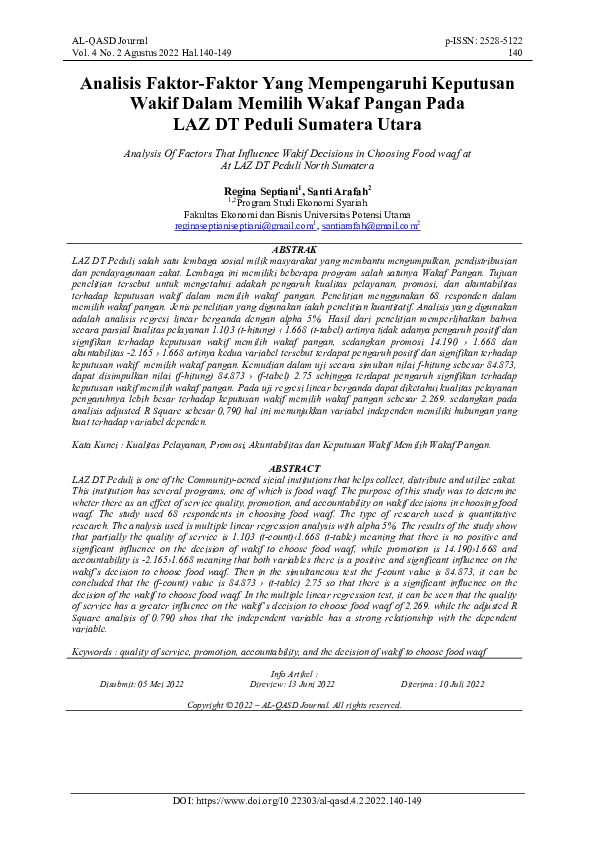 (PDF) Analisis Faktor-Faktor Yang Mempengaruhi Keputusan Wakif Dalam ...