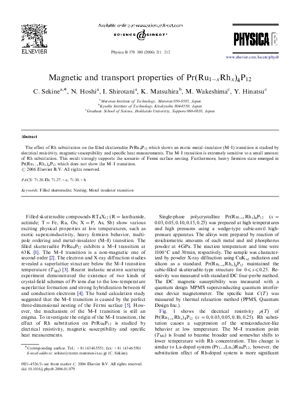(PDF) Magnetic and transport properties of