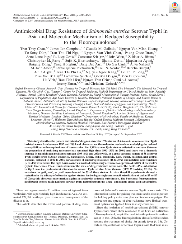 (PDF) Antimicrobial Drug Resistance of Salmonella enterica Serovar ...