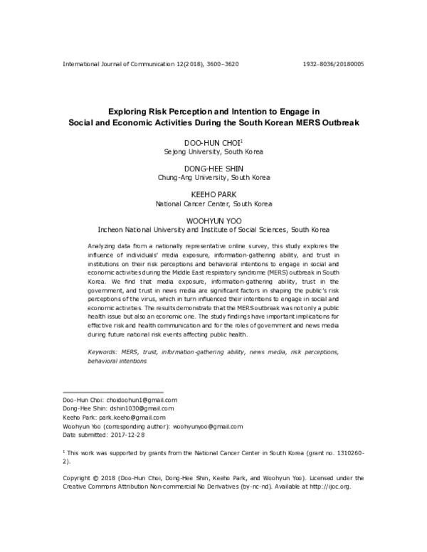 (PDF) Exploring Risk Perception and Intention to Engage in Social and ...