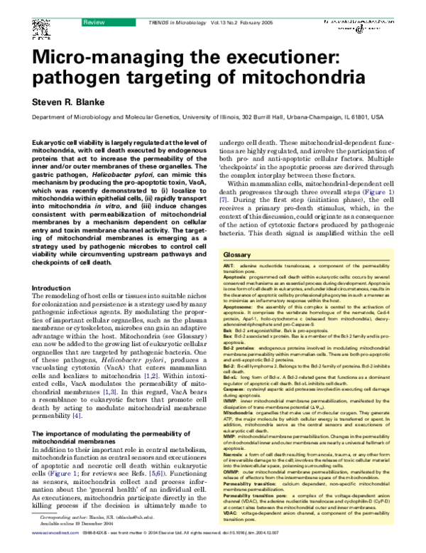 (PDF) Micro-managing the executioner: pathogen targeting of mitochondria