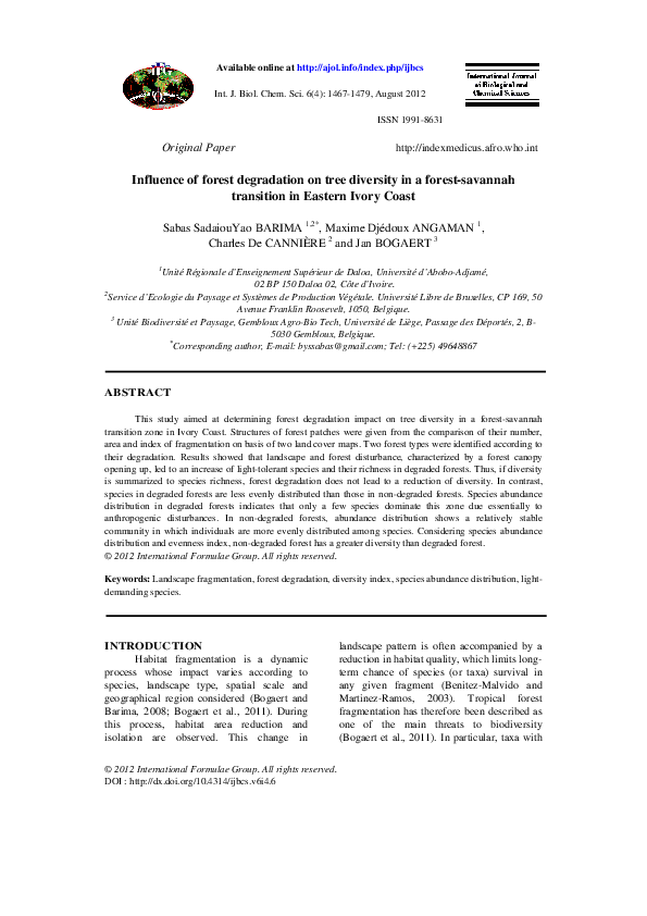 (PDF) Influence of forest degradation on tree diversity in a forest ...