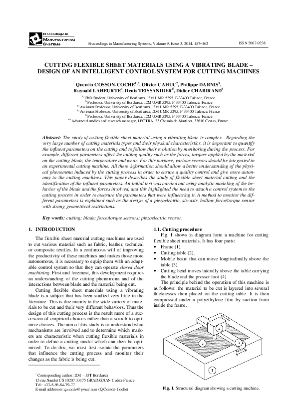 (PDF) Cutting Flexible Sheet Materials Using a Vibrating Blade–Design ...