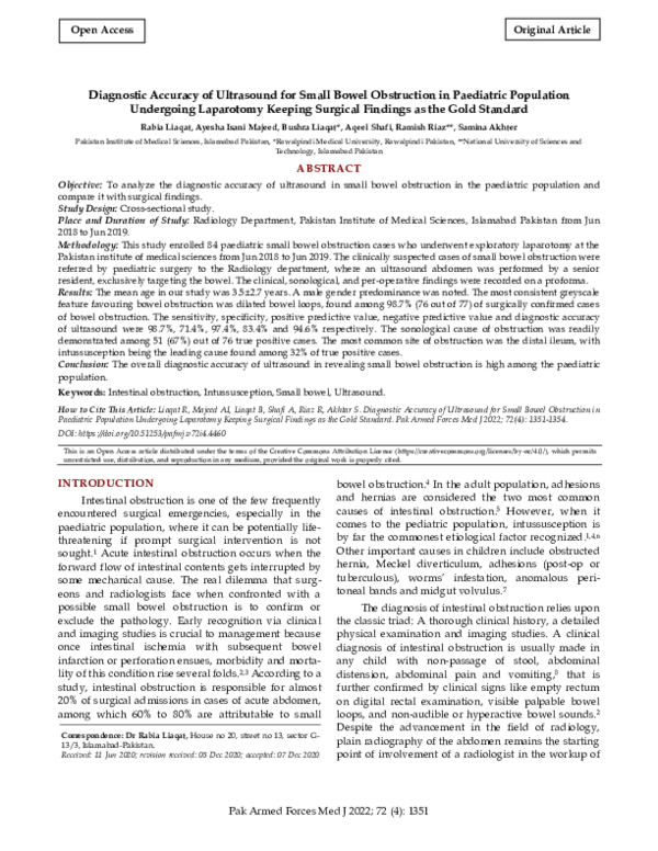 (PDF) Diagnostic Accuracy of Ultrasound for Small Bowel Obstruction in