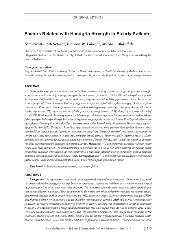 (PDF) Factors Related with Handgrip Strength in Elderly Patients