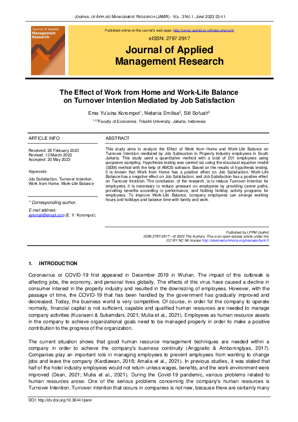 (PDF) The Effect of Work from Home and Work-Life Balance on Turnover ...