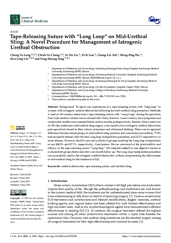(PDF) Tape-Releasing Suture with “Long Loop” on Mid-Urethral Sling: A ...