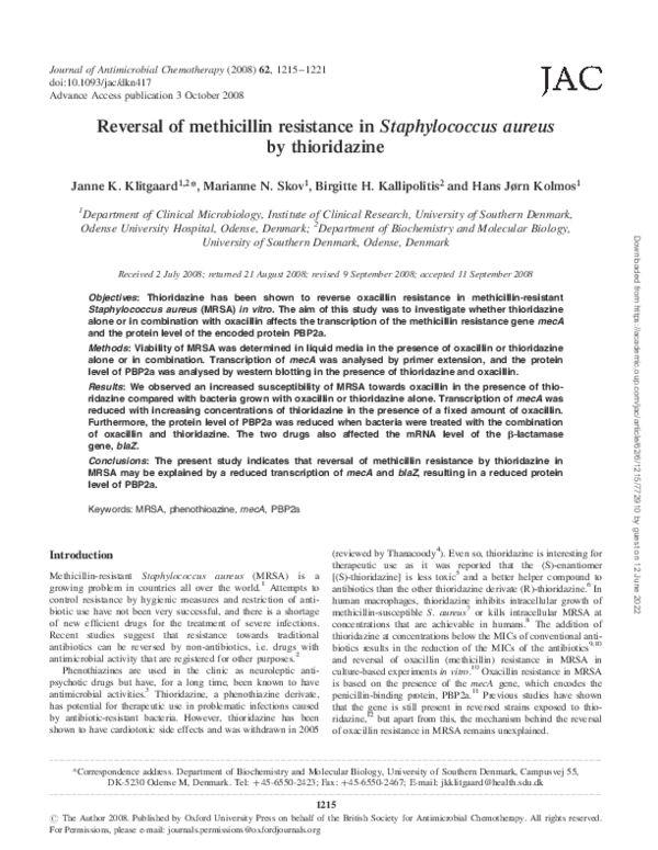 (PDF) Reversal of methicillin resistance in Staphylococcus aureus by ...