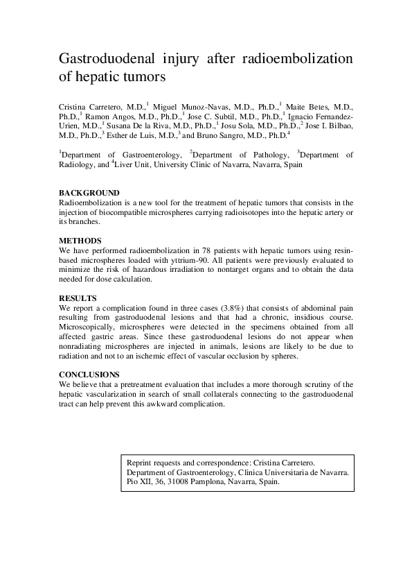 (PDF) Gastroduodenal Injury After Radioembolization of Hepatic Tumors