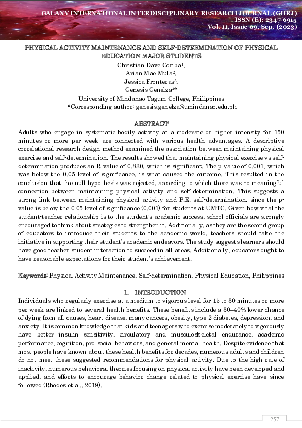 (PDF) Physical Activity Maintenance and Self-Determination of Physical ...