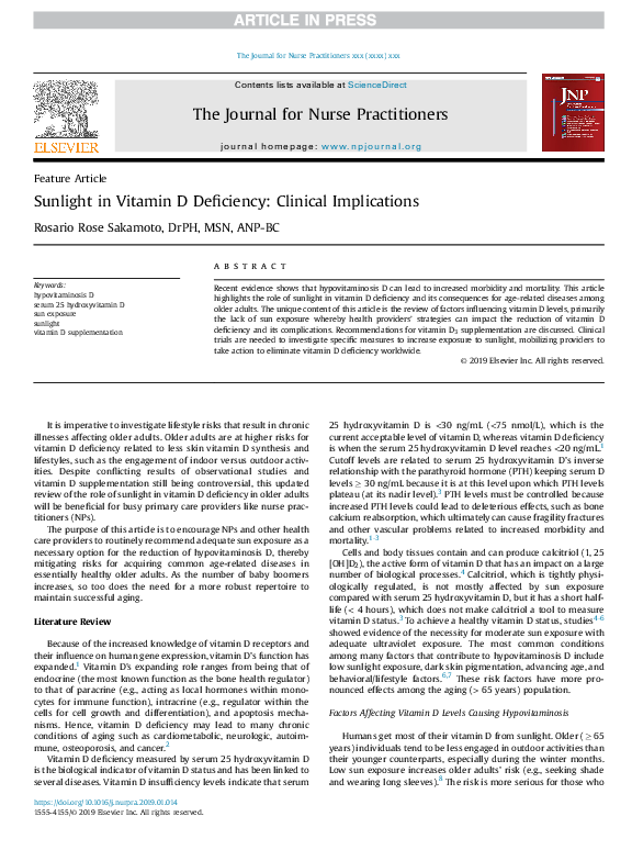 (PDF) Sunlight in Vitamin D Deficiency: Clinical Implications