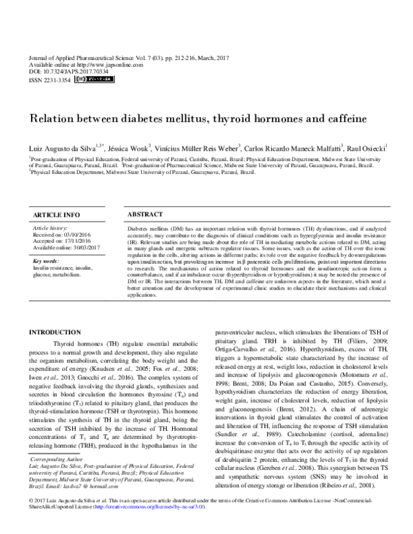 (PDF) Relation between diabetes mellitus, thyroid hormones and caffeine