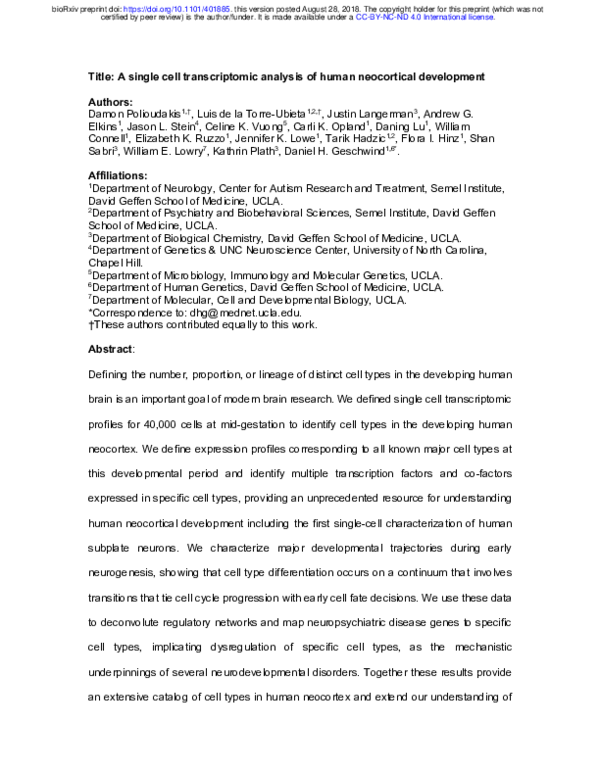 (PDF) A single cell transcriptomic analysis of human neocortical ...