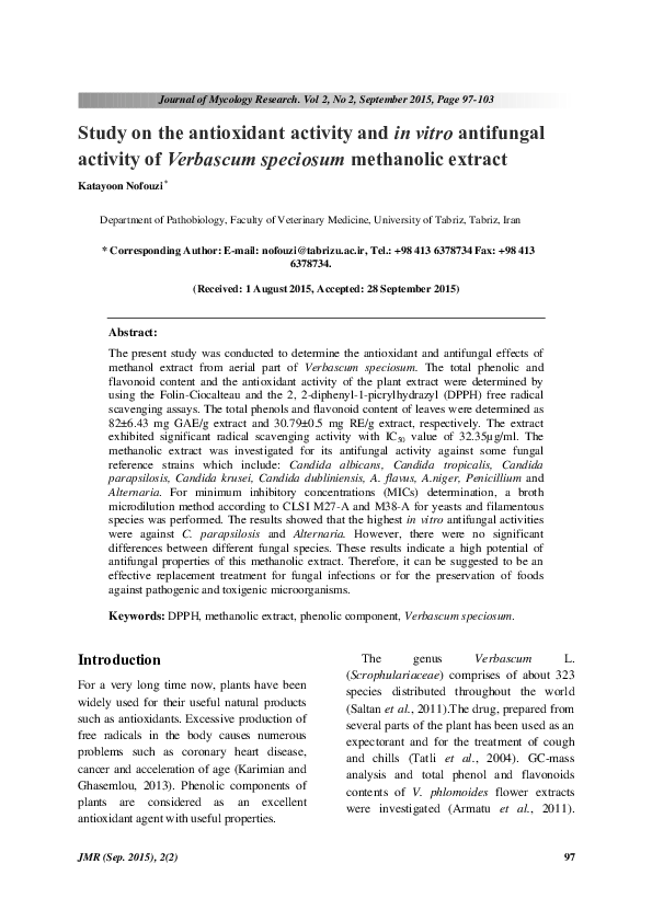 (PDF) Study on the antioxidant activity and in vitro antifungal ...