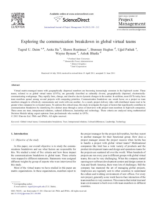 (PDF) Exploring the communication breakdown in global virtual teams