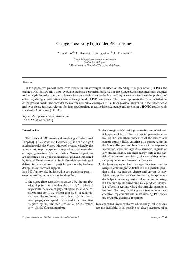 (PDF) Charge preserving high order PIC schemes | Giorgio Turchetti ...