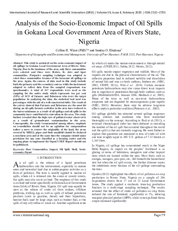 (PDF) Analysis of the Socio-Economic Impact of Oil Spills in Gokana ...
