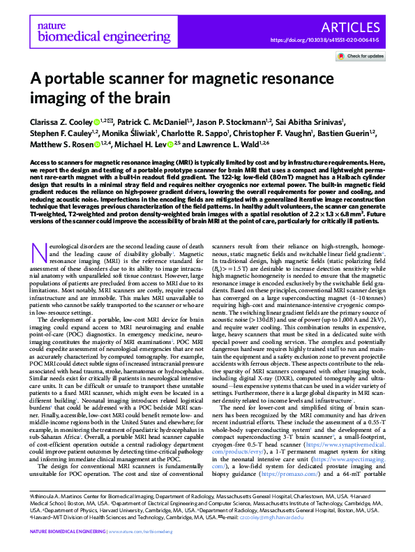 (PDF) A portable scanner for magnetic resonance imaging of the brain