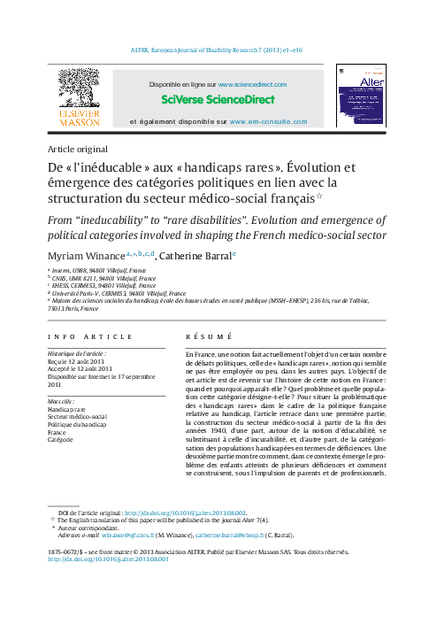 (PDF) De « l’inéducable » aux « handicaps rares ». Évolution et ...
