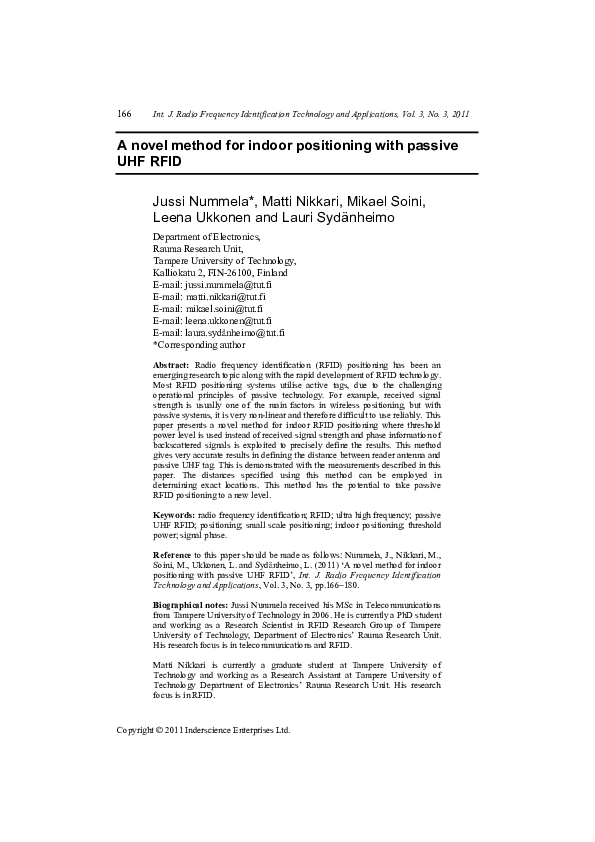 (PDF) A novel method for indoor positioning with passive UHF RFID