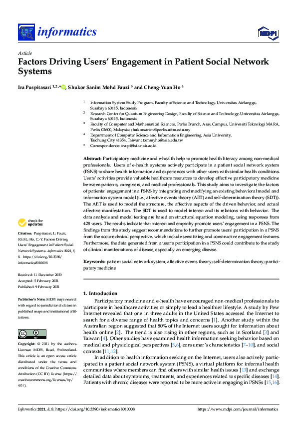 (PDF) Factors Driving Users’ Engagement in Patient Social Network Systems