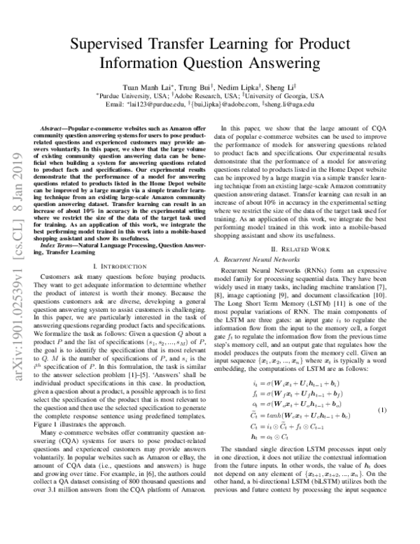 (PDF) Supervised Transfer Learning for Product Information Question ...
