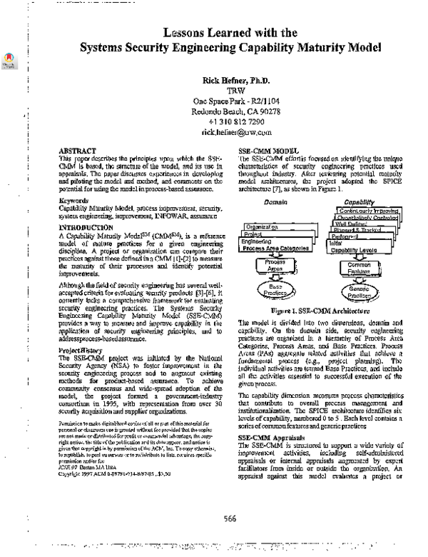 (PDF) Lessons learned with the systems security engineering capability maturity model Rick